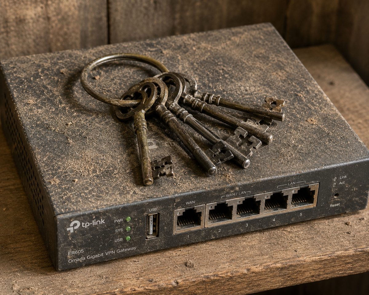 A ring of old skeleton keys resting on a network router — getting the keys to your IT environment when switching providers in Lincoln, NE